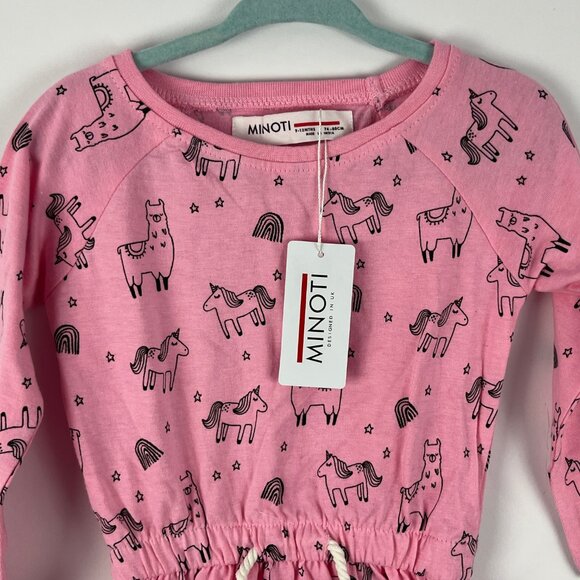 Minoti Baby Toddler Dress Size 9-12M Pink Long Sleeve Raglan 100% Cotton - Picture 2 of 7